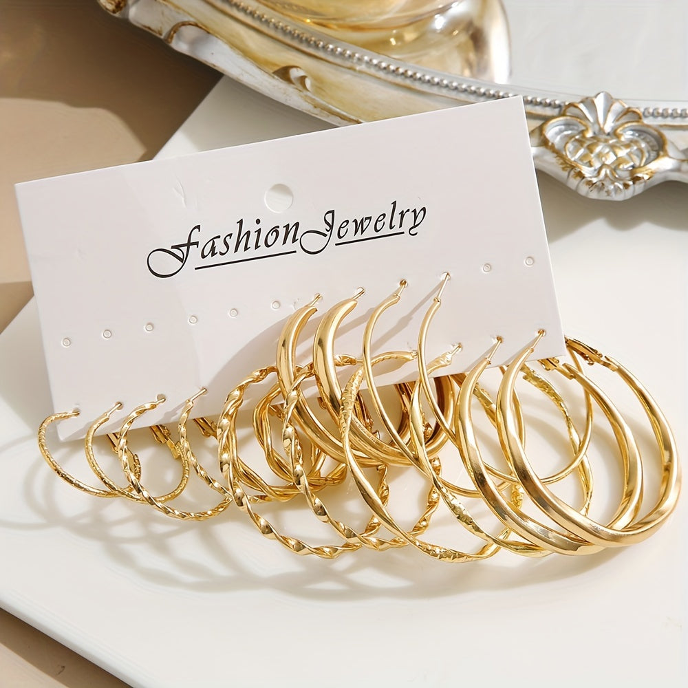 16-Piece Twisted Hoop Earrings Set Women – Wide Face Gold Tone Minimalist Jewelry Daily Wear Party Vacation Dating Gift