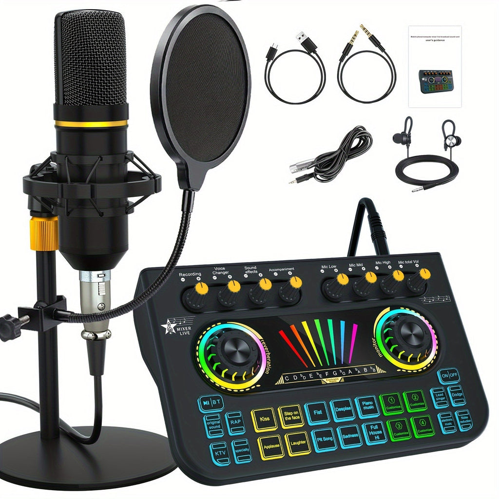 Microphone Mixer Bundle Kit for Podcast Recording Studio – Audio Mixer with Mic Stand, Sound Card, Streaming & Karaoke Setup for PC Phone Gaming