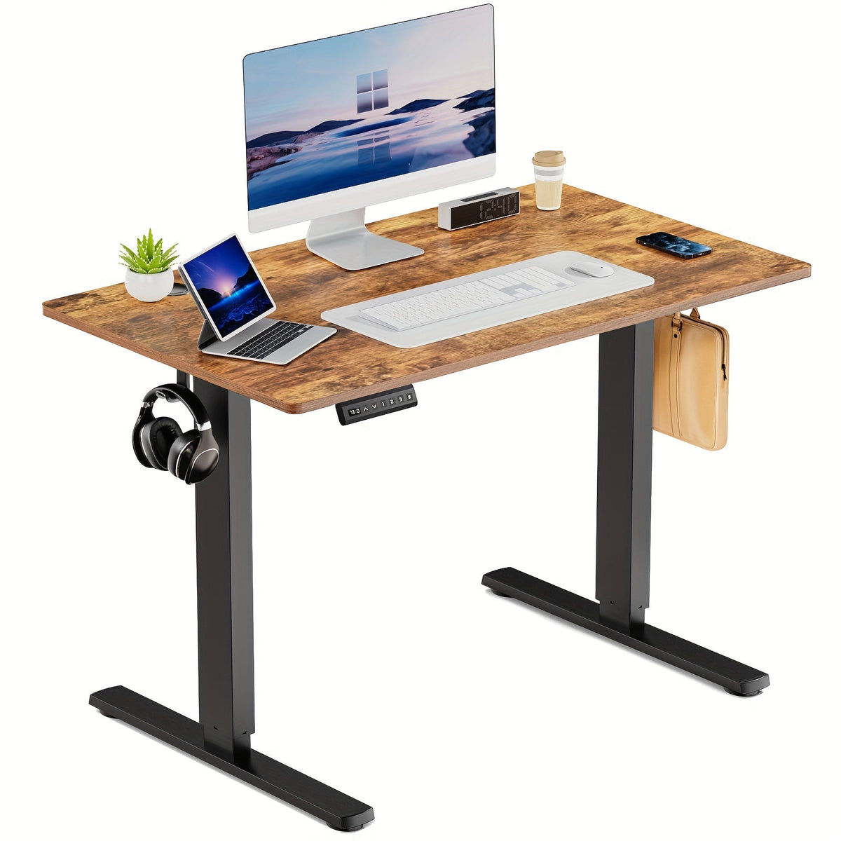 63 Inch Electric Standing Desk Height Adjustable Sit-Stand PC Workstation Wood Desktop Home Office Gaming Room Bedroom 3 Colors 3 Sizes