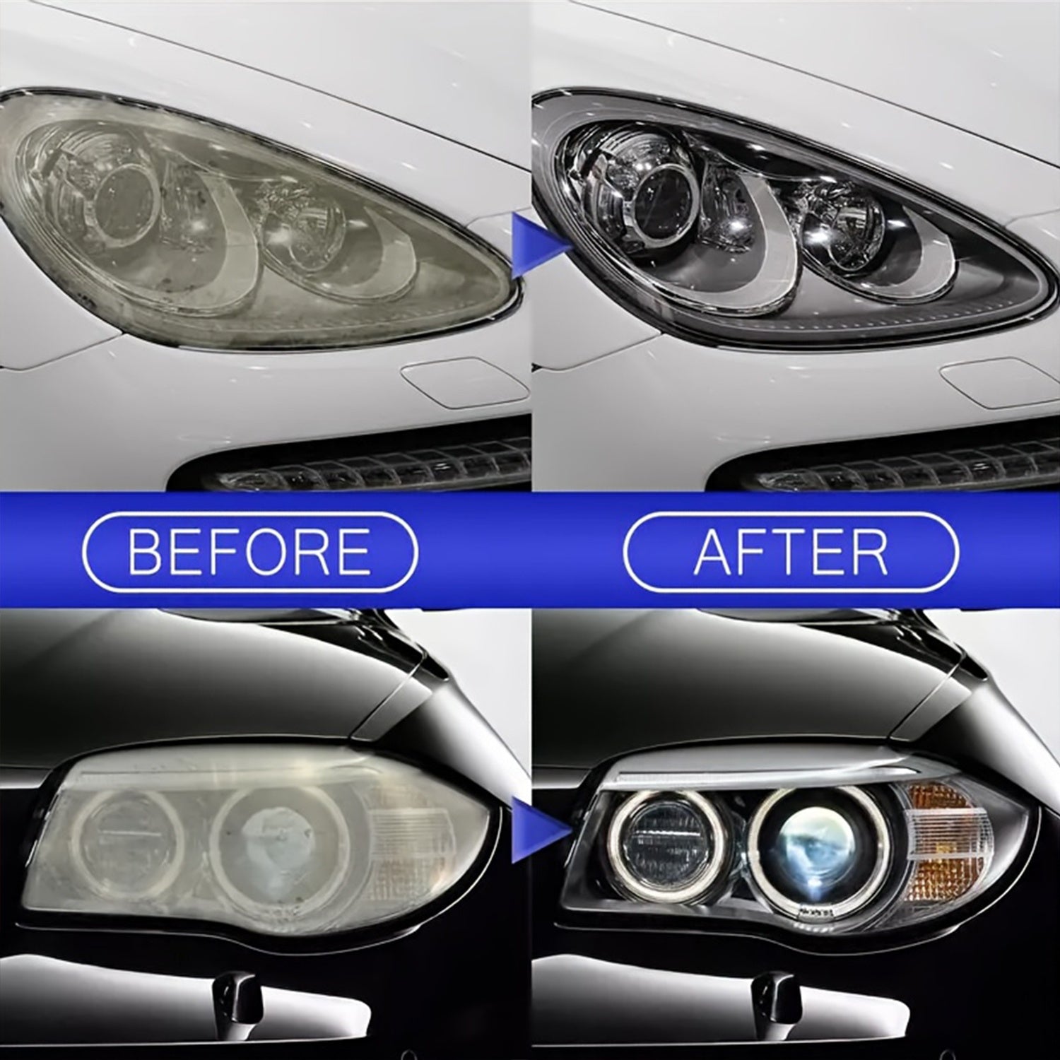 Headlight Restoration Polish Kit – Anti-Yellowing Crystal Clear Formula for Cloudy Headlights, Taillights & Fog Lamps, Multi-Use Auto Light Restorer, 30ml / 50ml / 120ml
