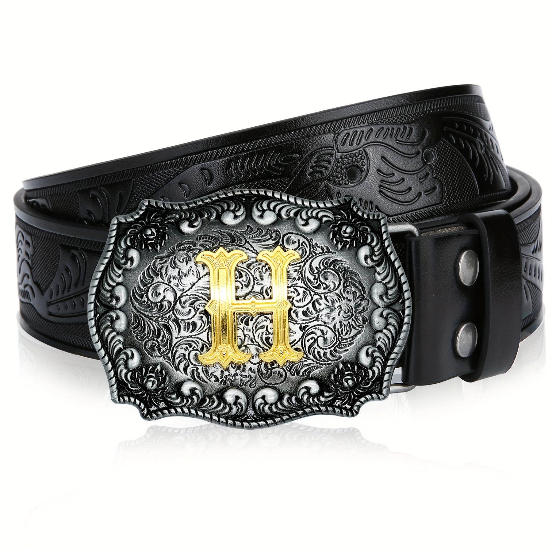 Western Cowboy Belt Men Women Embossed Floral Faux Leather Longhorn Bull Big Buckle – 23 Styles Sizes 34-44 Waist 32"-42" Country Rodeo Halloween Christmas Father's Day Gift