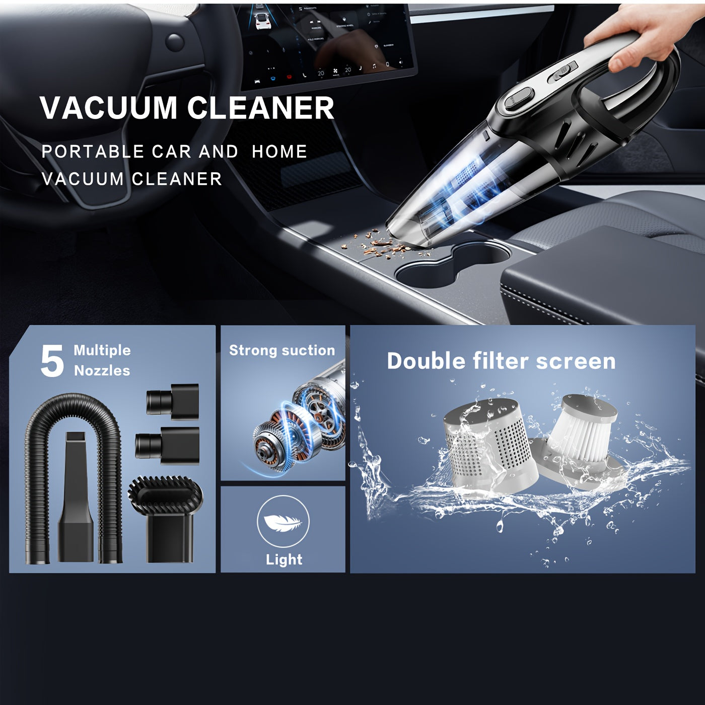 Cordless Car Vacuum Cleaner 6000PA High-Power Suction Handheld Vacuum with 2000mAh Rechargeable Battery 5 Accessories Quiet Motor for Car Interior Home Pet Hair Removal Pink Gift for Women