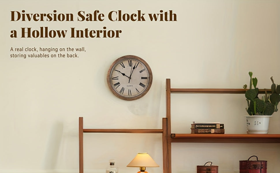 Wall-Mounted Diversion Safe Clock Hidden Secret Compartment Storage for Cash Coins Jewelry Valuables Silent Wall Clock Home Office Security Golden Black Silver