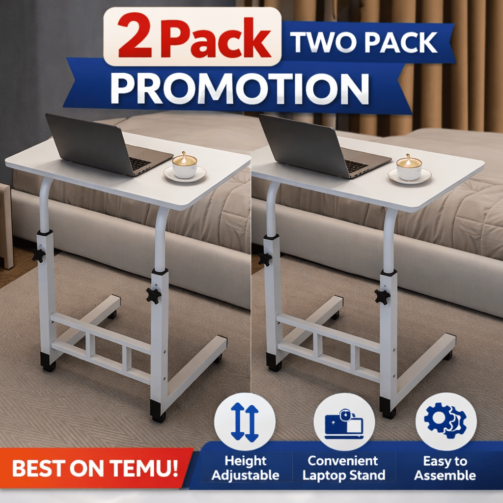Mobile Lift Table Adjustable Height Rolling Laptop Desk with Wheels Bedside Sofa Side Table for Bedroom Home Office Dorm