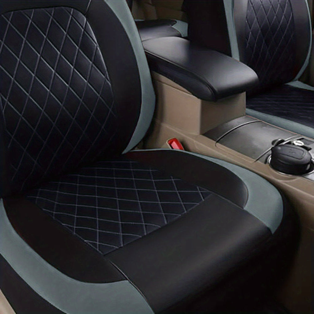 Quilted PU Leather Car Seat Covers Waterproof Sponge Padded All-Season Universal Fit Cars SUVs Trucks Gray Black Red Blue Single or 12-Piece Full Set Interior Protection | Nova Mart