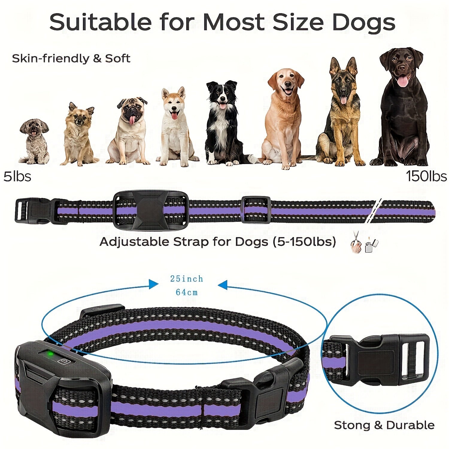 Dog Training Collar with Remote 4150ft Range Shock Vibration & Beep Modes Rechargeable E-Collar – Small to Large Dogs 5-150lbs, 1 Dog & 2 Dog Options, Purple