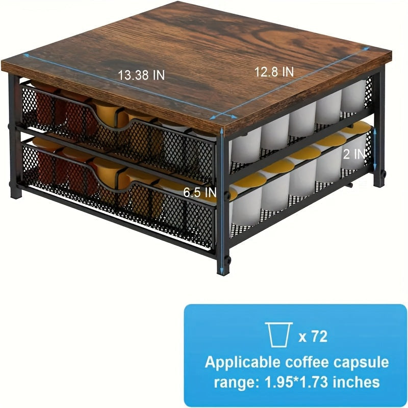K-Cup Coffee Pod Holder Counter Storage Sliding Drawer Organizer Keurig Nespresso Capsules Double Layer 48 Pod Capacity Kitchen Countertop Coffee Station Brown