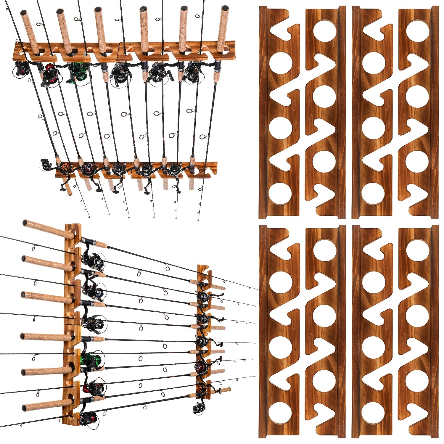 Fishing Rod Holder Wall & Ceiling Mount Rack – Modular Space-Saving Garage Storage Organizer Holds 6, 12, 16 or 24 Fishing Poles, Easy Install, Great Gift for Anglers Men & Women