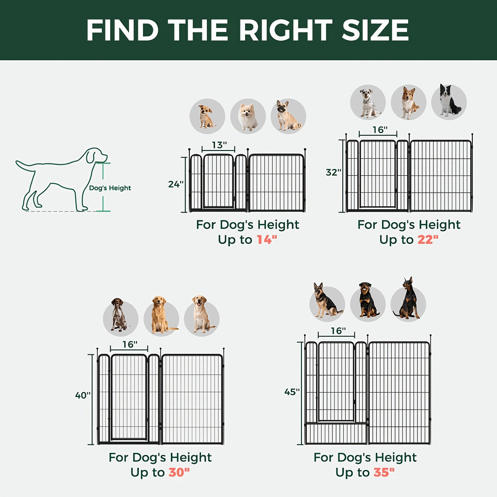 Heavy Duty Metal Dog Playpen with Gate 8 16 24 32 48 Panels 24 32 40 50 Inch Indoor Outdoor Pet Exercise Pen Fence for Large Medium Small Dogs Portable Yard Garden RV Camping by FXW