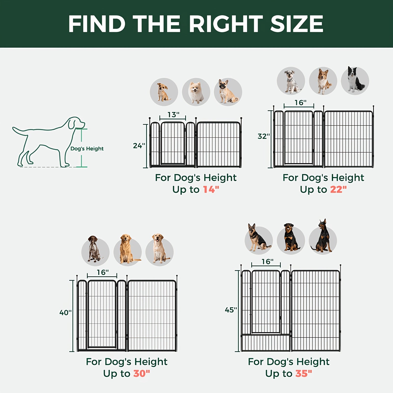 Heavy Duty Metal Dog Playpen with Gate 8 16 24 32 48 Panels 24 32 40 50 Inch Indoor Outdoor Pet Exercise Pen Fence for Large Medium Small Dogs Portable Yard Garden RV Camping by FXW
