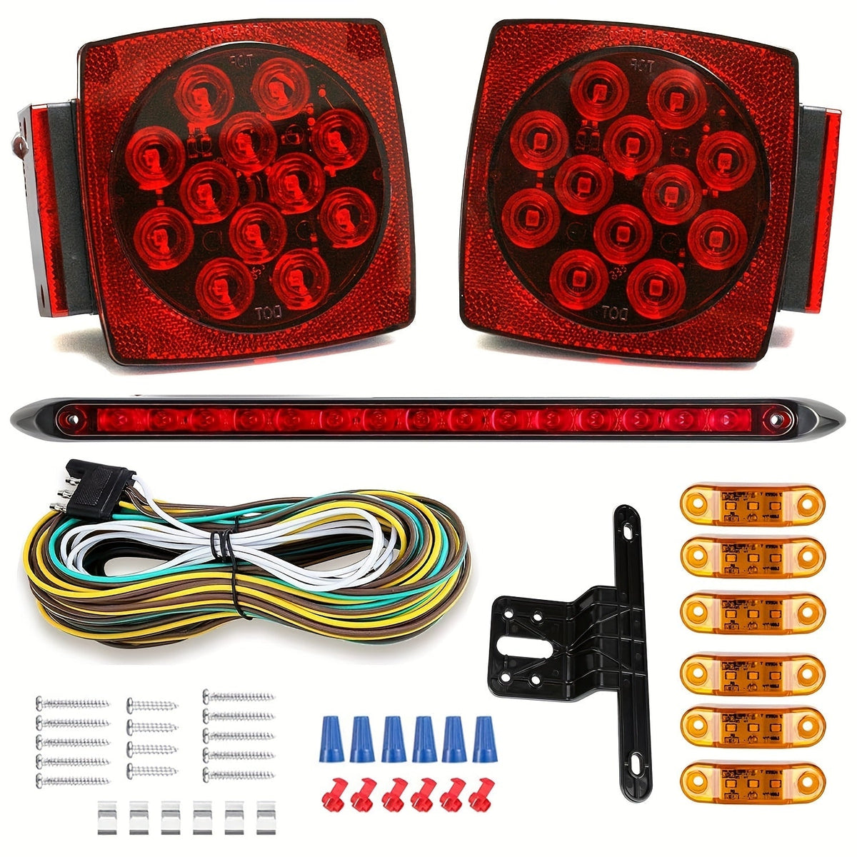 12V LED Trailer Lights Kit Stop Tail Turn Signal License Plate Light for Trailers Under 80 Inch Square LED Tail Lights for Boat Trailer Truck RV Camper Marine with Wiring Kit Options