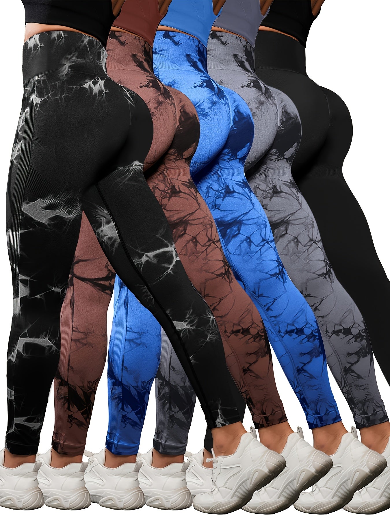 5 Pack Women's High Waisted Tummy Control Leggings – Soft 4-Way Stretch Athletic Yoga Pants for Running Gym Pilates Dance Casual Wear, Sizes S-L, 3 Multicolor Sets