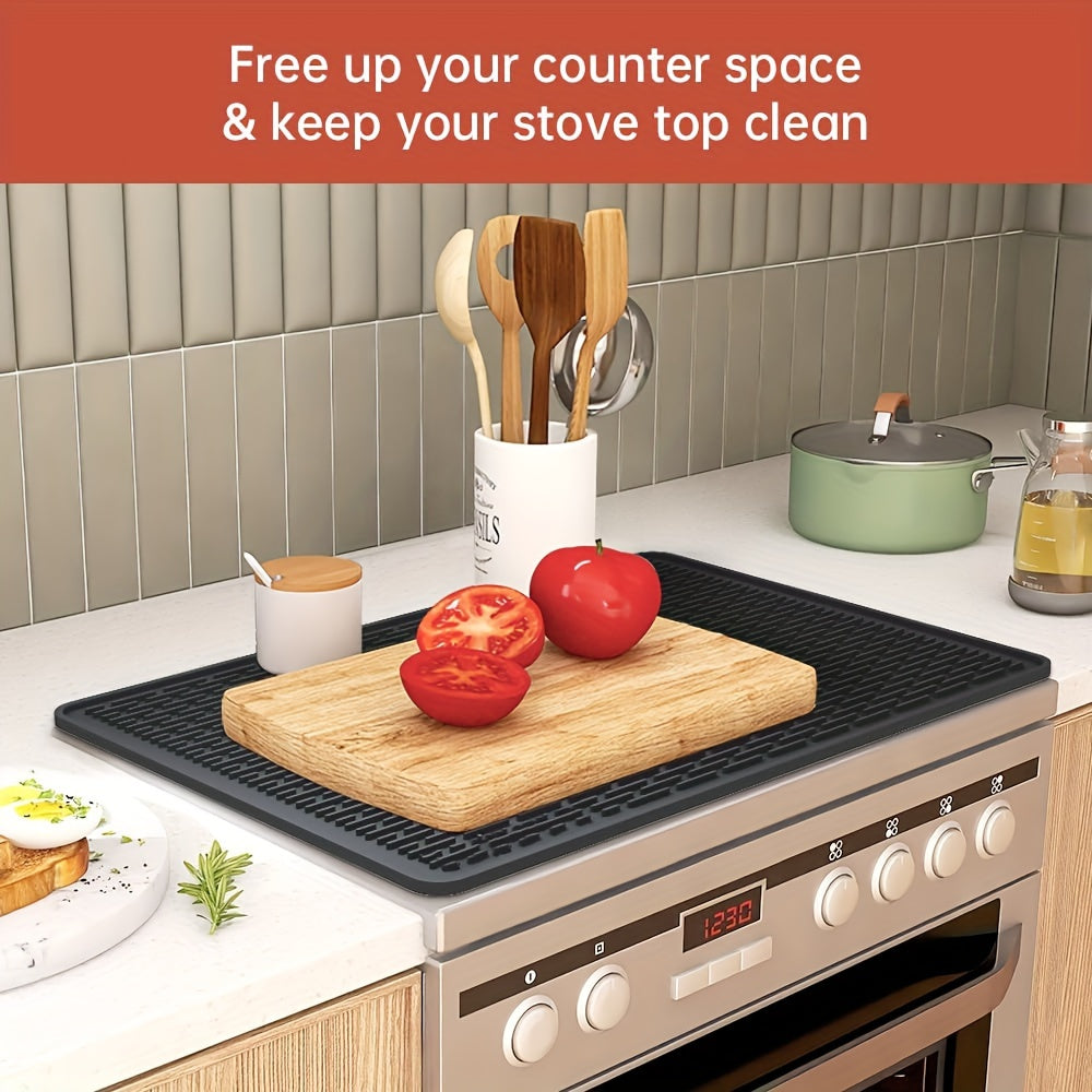 Silicone Electric Stove Top Cover Mat 28 x 20 Inch Heat Resistant Up to 450F Non-Slip Washable Ceramic Glass Cooktop Protector Extra Large Flat RV Range Cover Multipurpose Kitchen Mat Black