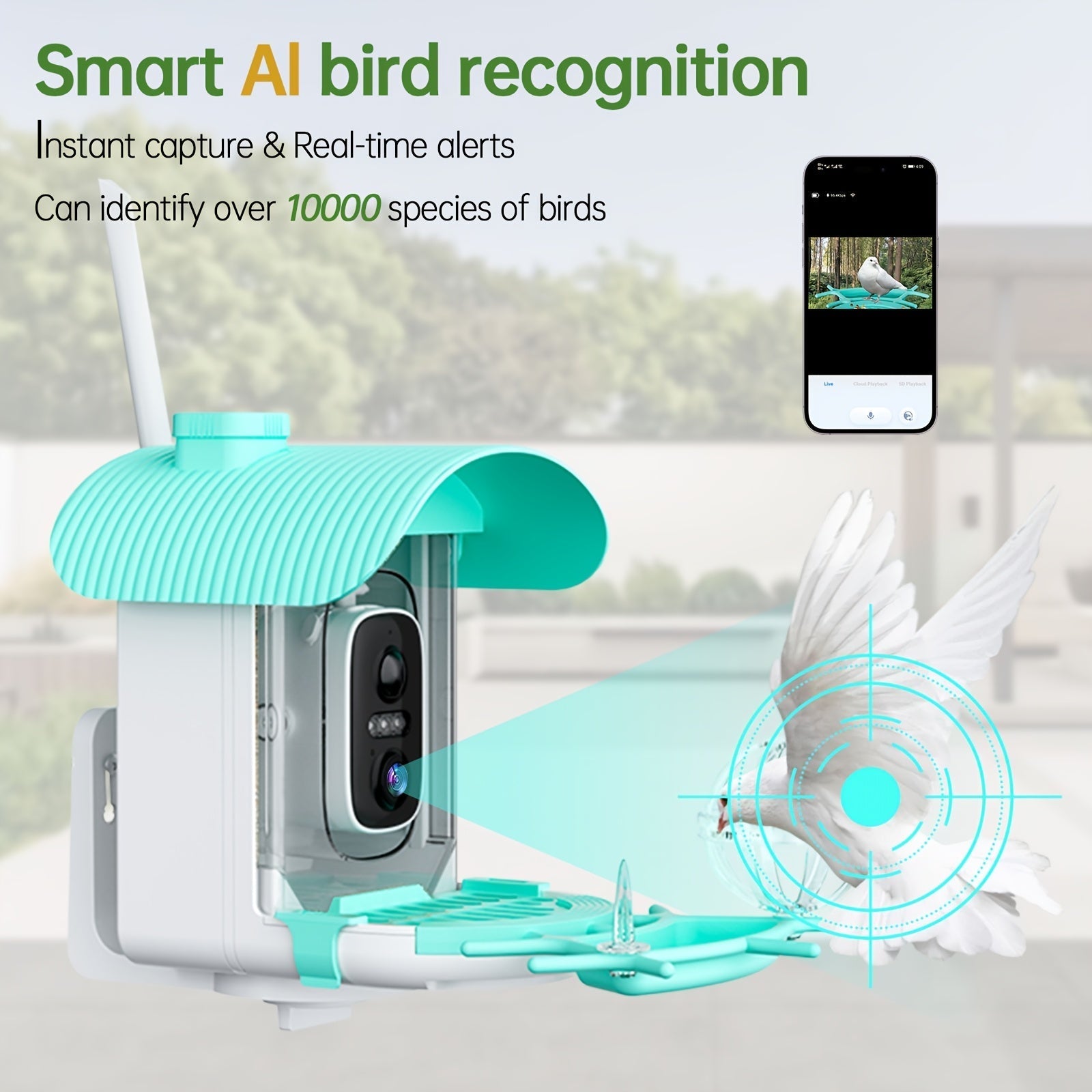 AI Smart Bird Feeder with Camera Solar Powered – 4MP 2K HD, Bird Species Identification, Motion Detection, Squirrel-Proof, IP66 Weatherproof, App Remote Monitoring, Gift for Bird Lovers