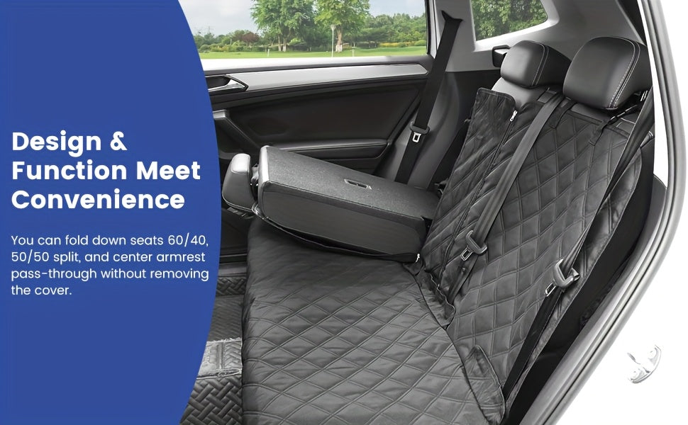 Car Back Seat Cover 60/40 Split Bench 900D Waterproof Non-Slip – Easy Cleanup Seat Protector for Dogs Pets Kids Cars Trucks SUVs with Seat Belt & Armrest Access (Black)