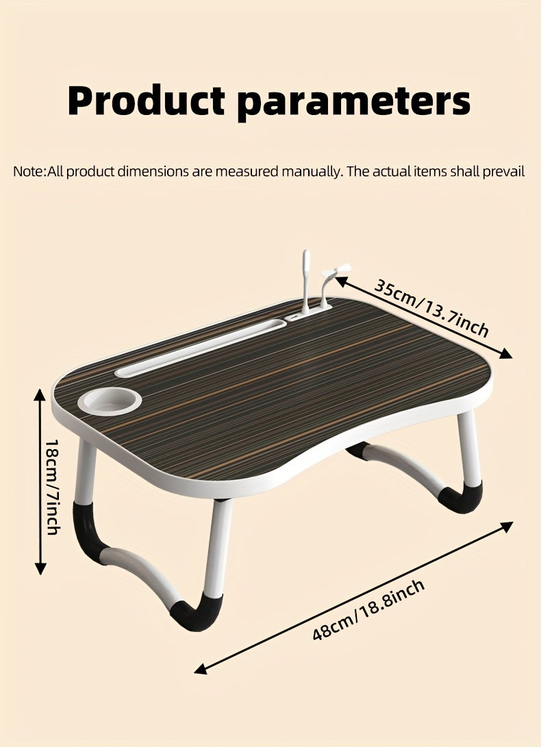 Foldable Laptop Desk Portable Bed Desk with Cup Holder Tablet Slot Fiberboard Lap Desk for Work Study Drawing Gaming Dining in Bed Sofa Floor Black and Walnut Home Office Gift
