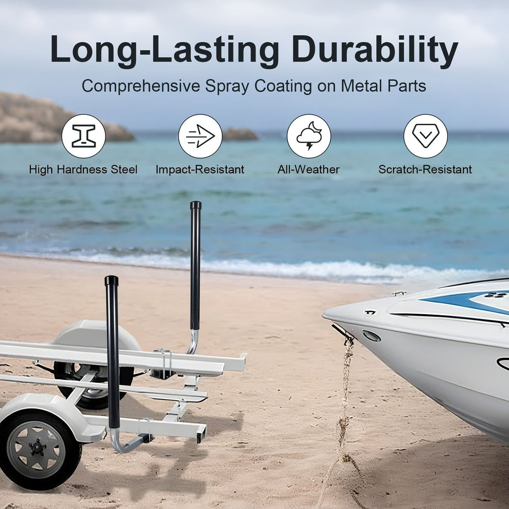 L-Shaped Adjustable Boat Trailer Guide Poles 31–60" – Galvanized Stainless Steel with Black PVC Sleeves, Corrosion-Resistant Trailer Guide Ons for Ski Boat Fishing Boat Sailboat, Black or White