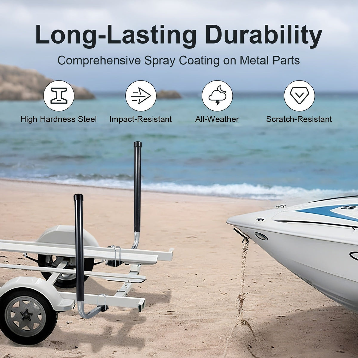L-Shaped Adjustable Boat Trailer Guide Poles 31–60" – Galvanized Stainless Steel with Black PVC Sleeves, Corrosion-Resistant Trailer Guide Ons for Ski Boat Fishing Boat Sailboat, Black or White