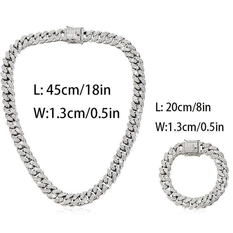 925 Sterling Silver Cuban Chain Necklace and Bracelet Set for Women – 2 Piece Cuban Link Jewelry Set Elegant Lightweight 11.89g Gift for Christmas Birthday Valentine's Day Anniversary