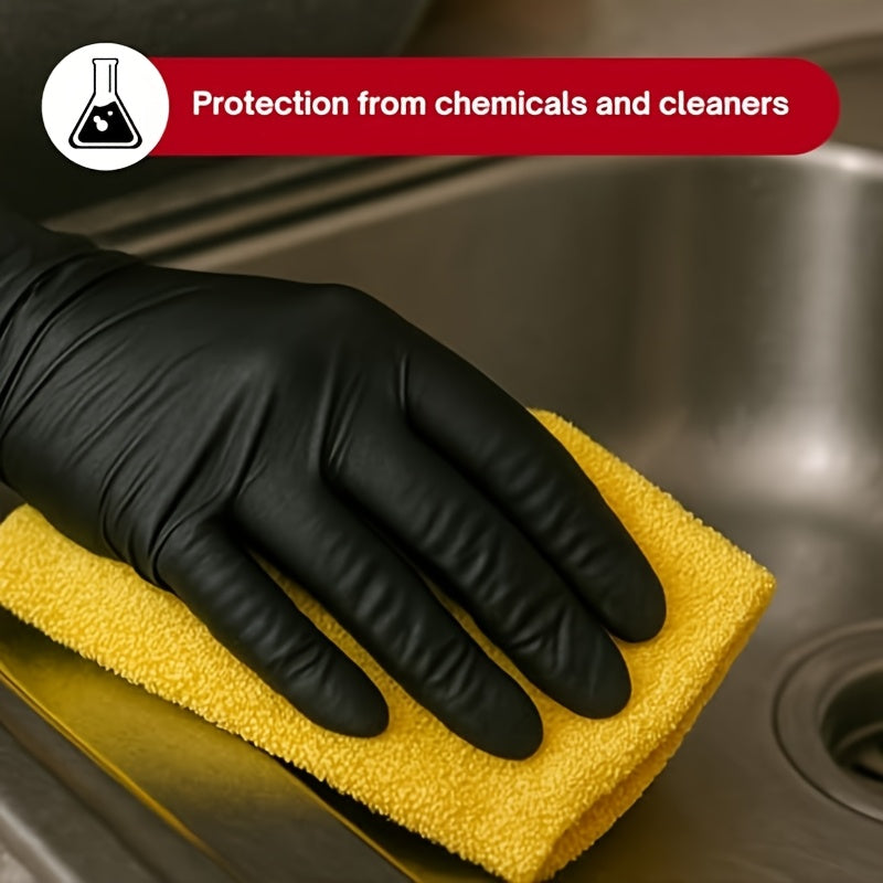 Black Nitrile Disposable Gloves 200 Count – 6 Mil Thick, Latex-Free, Powder-Free, Chemical Resistant, Flexible Form-Fitting, S/M/L/XL for Mechanic, Maintenance, Cleaning, Food Service & Medical Use