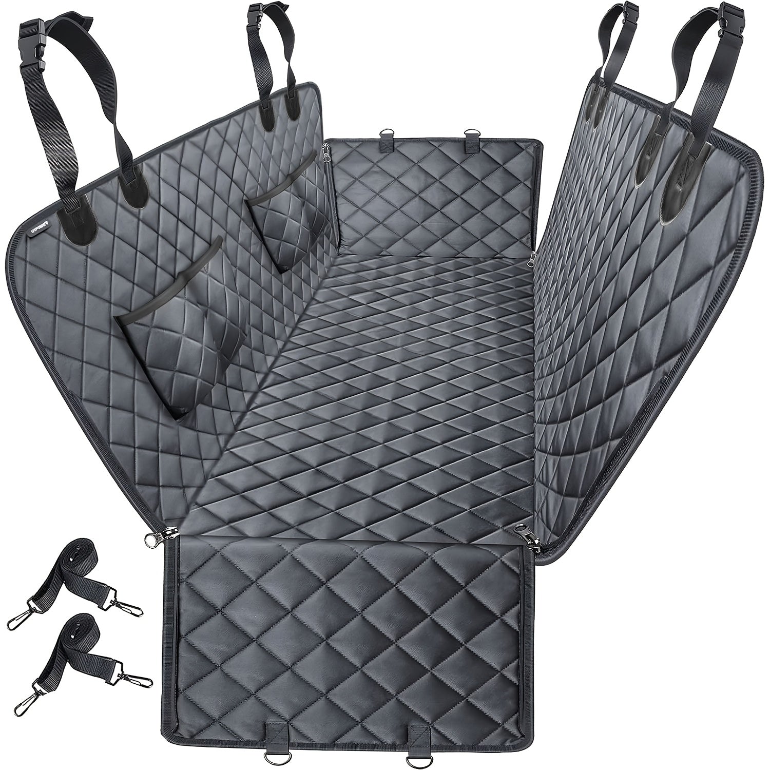 Dog Car Seat Cover Pet Hammock 600D Waterproof Scratch-Proof Rear Seat Protector with 4 Side Pockets & Non-Slip Backing – Universal Fit for Cars, Trucks & SUVs, All Dog Breeds