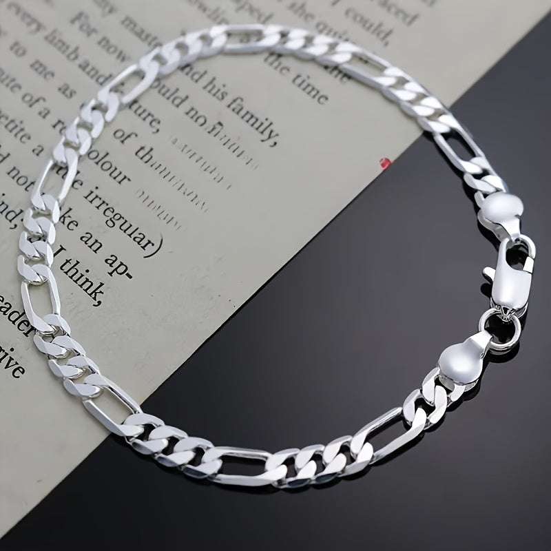 925 Sterling Silver Bracelet & Necklace Jewelry Set 2pcs Unisex – Hip Hop Chain Link Design for Men & Women Hypoallergenic Matching Couple Jewelry Christmas Wedding Anniversary Birthday Gift