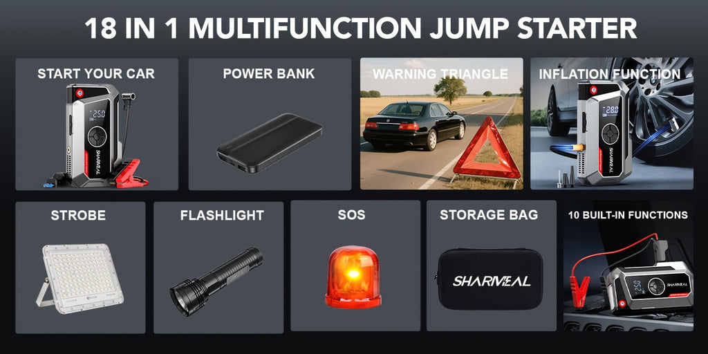 20000A Car Jump Starter with Air Compressor 18-in-1 Portable Power Pack – Smart Jumper Cables Quick Charge LED Light Large Display for All Gas & Diesel Engines, Emergency Car Battery Booster