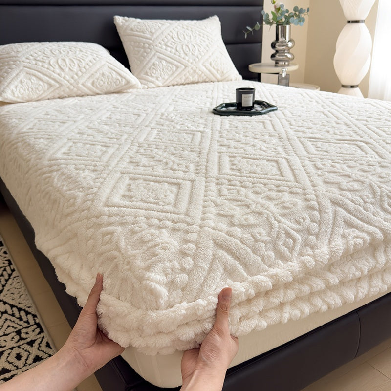 European Embossed Soft Bed Sheet – All Season Deep Pocket Mattress Cover, Super Soft Machine Washable Bedding for Twin Full Queen King, Warm Mattress Protector (No Pillowcase)