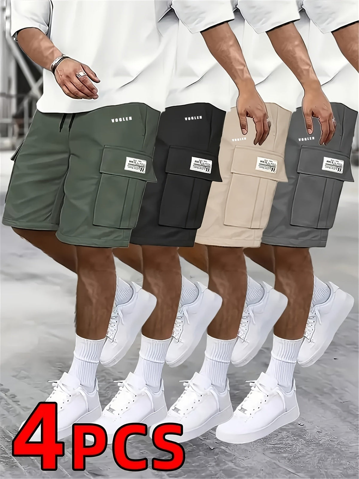 Men's Loose Fit Workwear Shorts 4-Pack – Casual Athletic Gym Basketball Outdoor Training Shorts with Large 5-Pocket Design, Multi-Color Set, Sizes S-XXXL