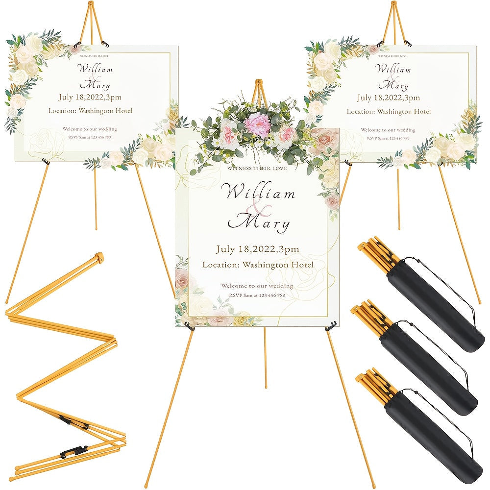 63 Inch Portable Tripod Easel Stand Foldable with Carrying Bag – Adjustable Metal Floor Easel for Wedding Signs Art Posters Painting Trade Shows Events – Black White Gold Silver Pink Single 2-Pack 3-Pack