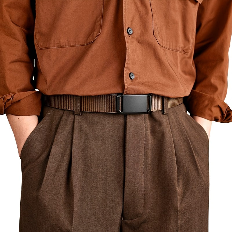 4pcs Nylon Belt Set Automatic Buckle Adjustable Unisex – Soft Durable Casual Dress Belts for Jeans Work Pants Skirts Men Women Multicolor Combo Black Blue Brown Gray Khaki Green