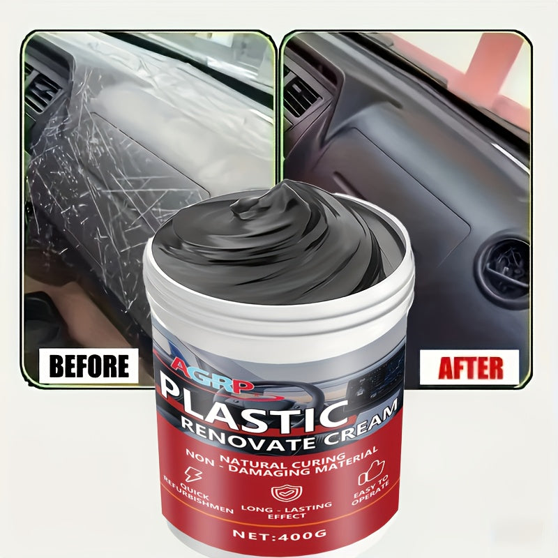 Car Plastic Trim Restorer Wax 400g – High Gloss UV-Resistant Polish for Dashboard Bumper Tire & Exterior Trim, Anti-Fade Interior & Exterior Car Detailing Paste, Non-Greasy Fast-Drying
