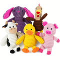 Plush Dog Squeaky Toys 5-Pack Bundle Washable Stuffed Animal Chew Toys for Small Medium Large Dogs – Embroidered Safety Eyes, Pig Frog Elephant Chicken Fox Designs