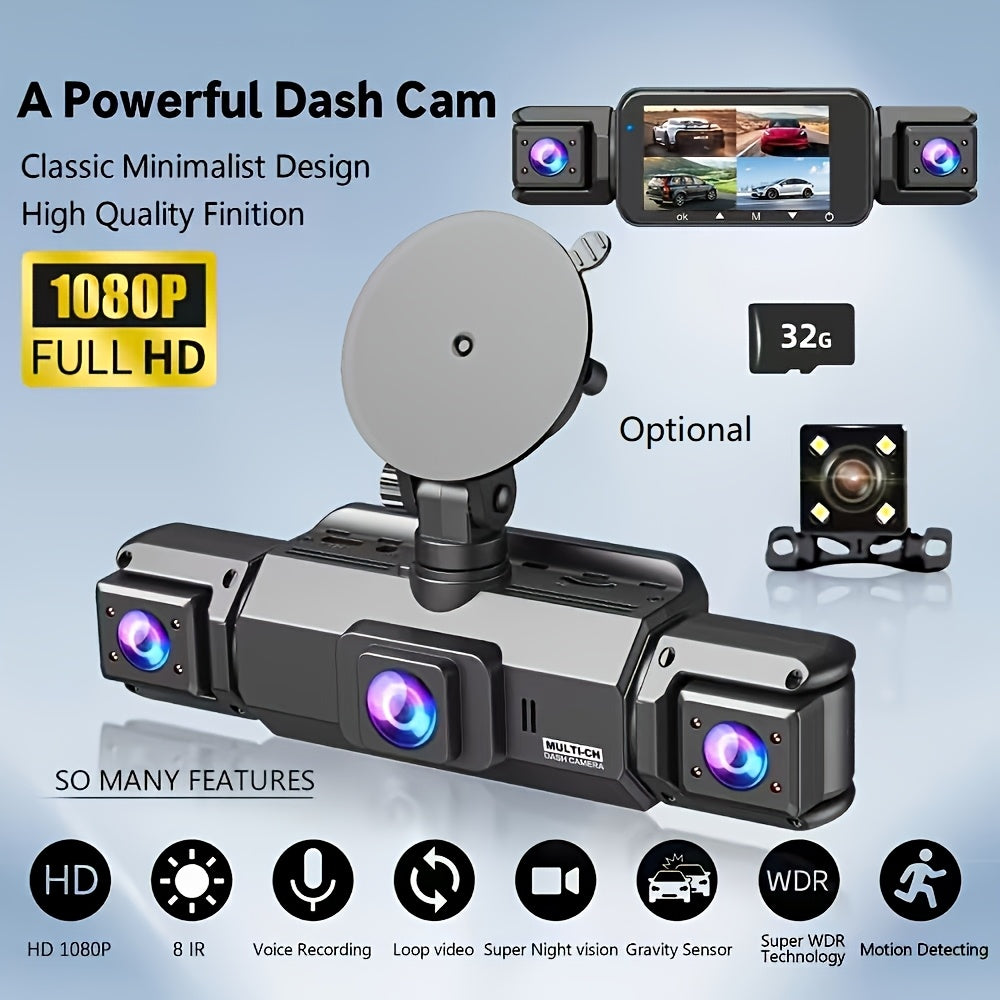360 Dash Cam 3 4 Channel 1080P HD Full Coverage Night Vision WDR G-Sensor Loop Recording 24/7 Parking Monitor WiFi Multi-Lens Car Camera System Zero Blind Spots Front Rear Side Interior