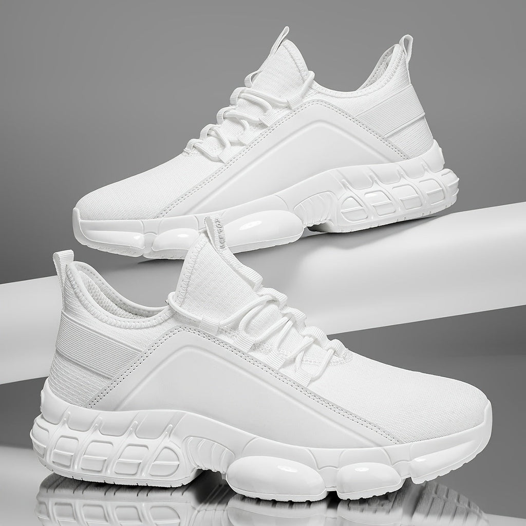 Men's Lightweight Breathable Running Shoes, Low-Top Road Training Sneakers with Rubber Sole & Lace-Up Closure, All-Season Comfort Athletic Footwear for Gym, Training & Casual Wear - White, Black, Blue, Khaki