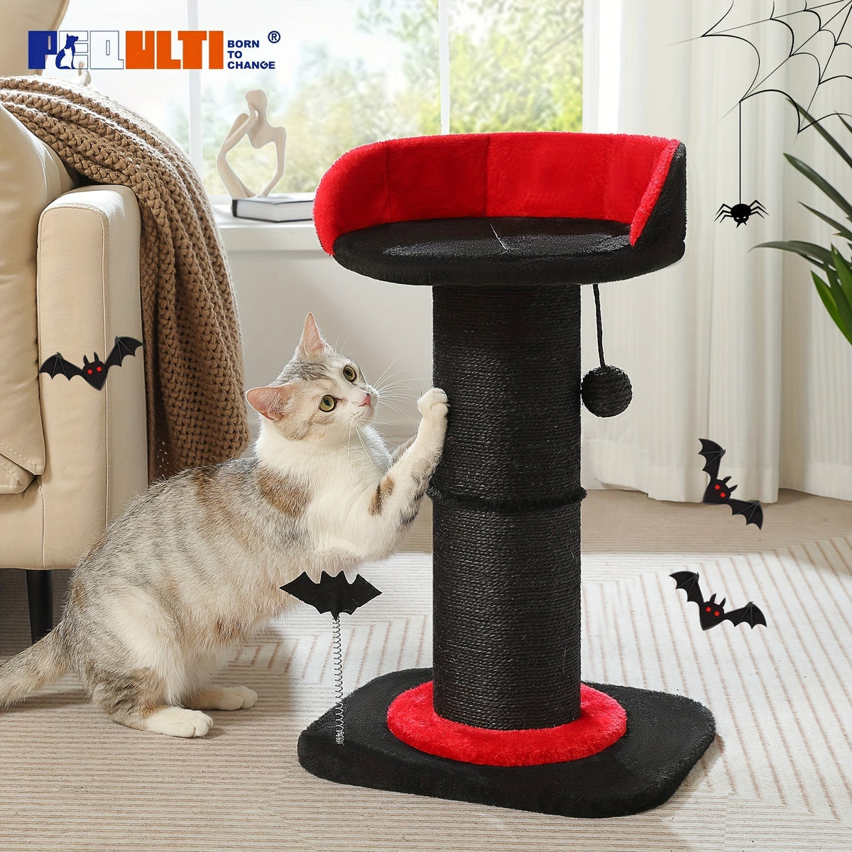 Multi-Tier Cat Tree Tower with Sisal Scratching Post Hanging Toys Sturdy Cat Climbing Activity Center for Indoor Cats Kittens Energetic Breeds Available in Grey Black Beige Brown Green