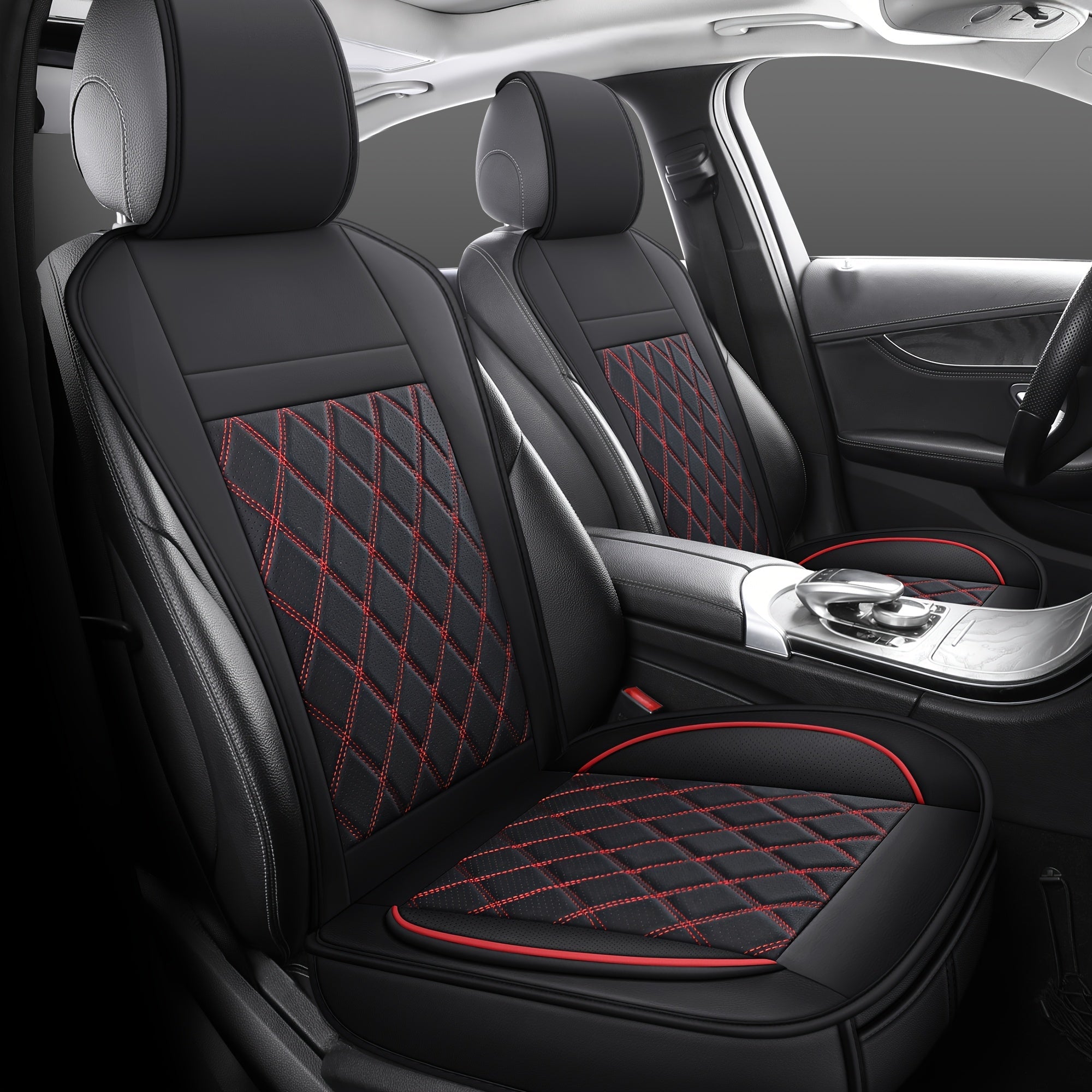 Universal Front Car Seat Covers 2 Pack Full Surround High-Back Bucket Seat Protector Anti-Slip Easy Install for Cars SUVs Trucks Multiple Colors and Styles Aero Wave Luxe Diamond Dynamic Stripe
