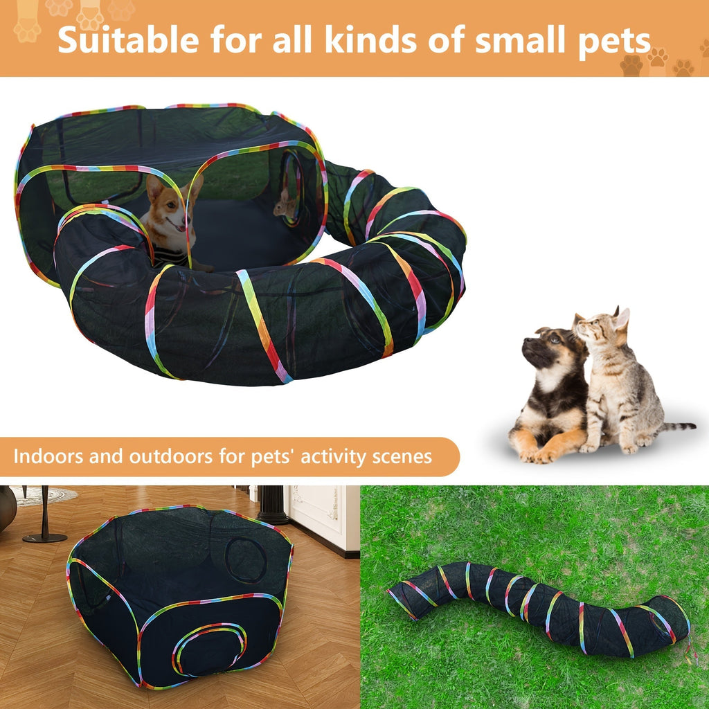 Rainbow Cat Playpen Outdoor Cat Enclosure with Circle Tunnel Portable Pop-Up Tent Foldable Cat Playground for Cats Kittens Rabbits Small Animals Indoor Outdoor Safe Exercise Space