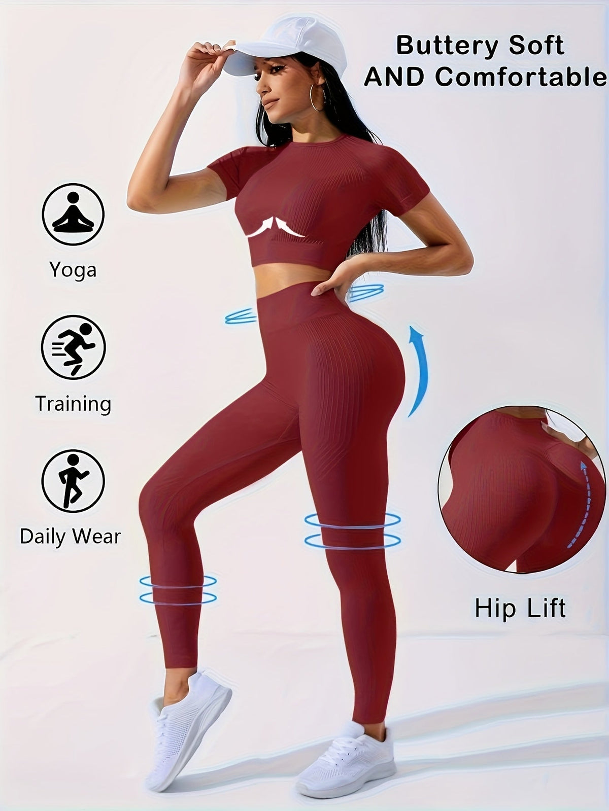 Women's 2-Piece Workout Set Yoga Crop Top & High Waist Leggings – Crew Neck Medium Stretch Solid Color All-Season Activewear for Gym Fitness Pilates Running 8 Colors XS-XL