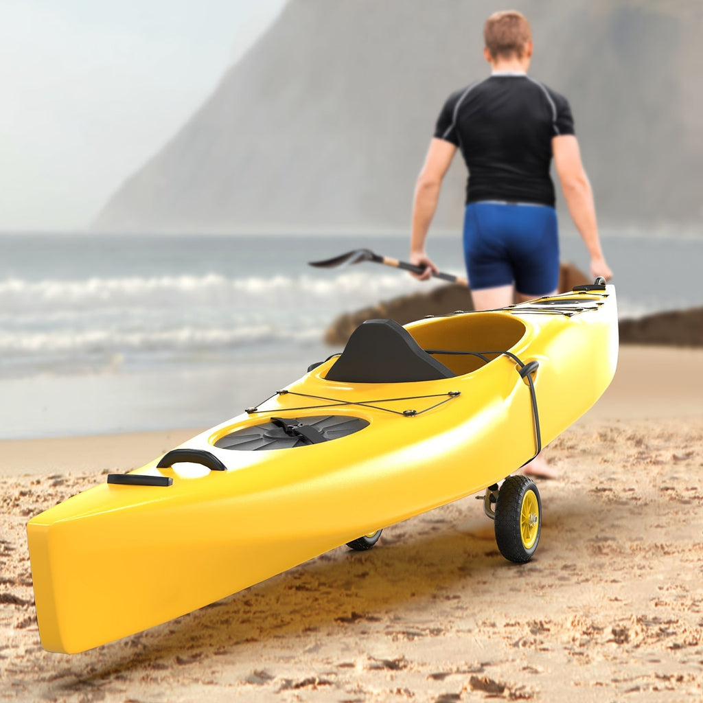 Bonnlo Portable Kayak Trolley Cart Collapsible Cast Aluminum Alloy with 10" Solid Wheels - Fits Canoes, Paddle Boards, Jon Boats, Float Mats & Watercraft Transport