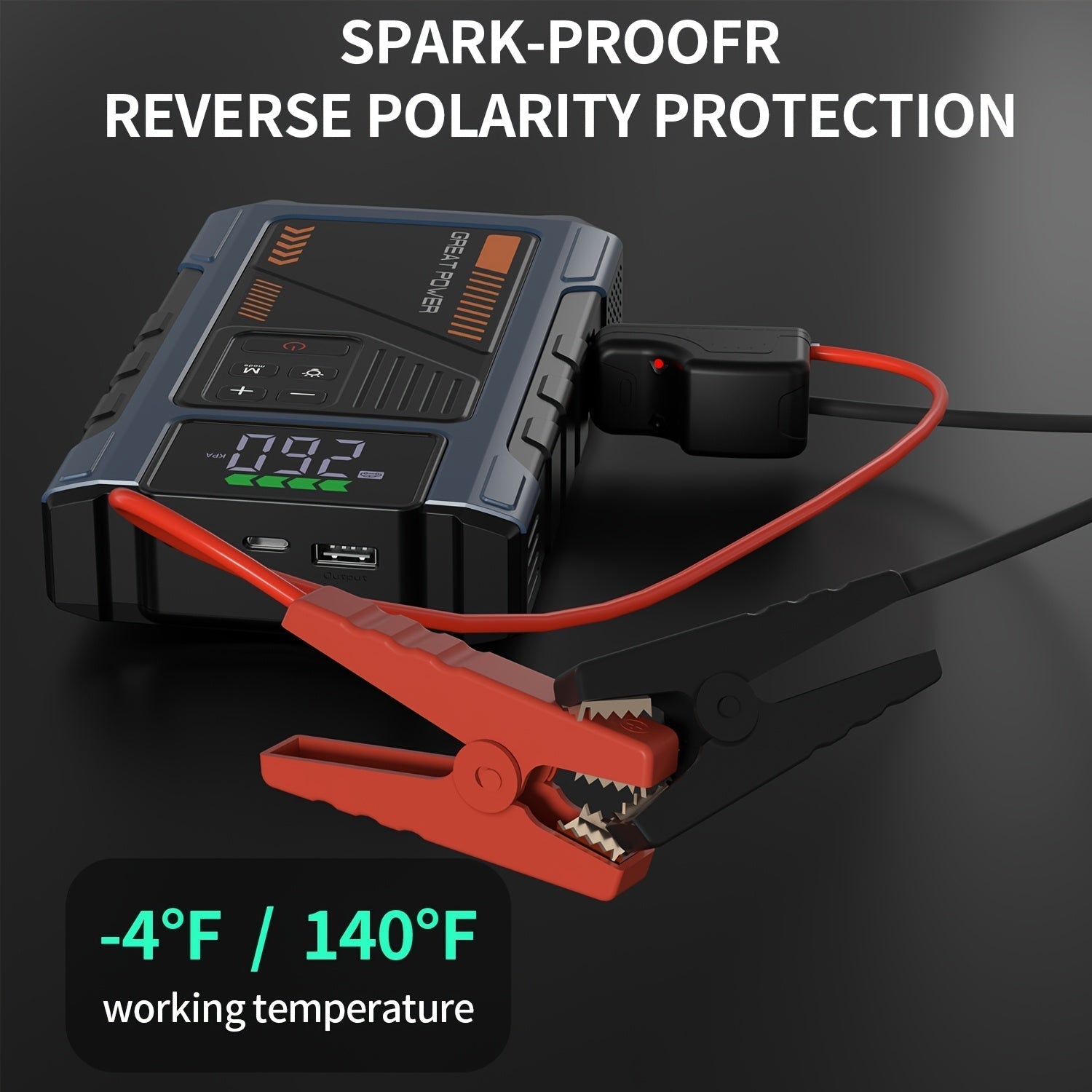4000A Car Jump Starter with Air Compressor & Tire Inflator – All-in-One Portable Battery Booster for Gas & Diesel Engines, LED Light USB Power Bank Digital Display, Compact Emergency Car Starter