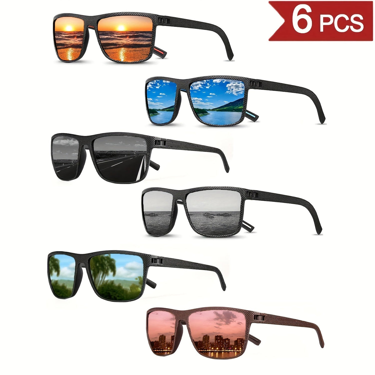 6 Pairs Unisex UV Protection Anti-Glare High Definition Glasses – Lightweight PC Frame Men Women Driving Outdoor Fashion Eyewear Value Pack Clear Vision Everyday Glasses
