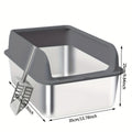 Stainless Steel Cat Litter Box High Sides Anti-Leakage Metal Litter Pan with Scoop Sifting Tray Rust-Proof Odor-Resistant Non-Stick Easy Clean Indoor Cat Toilet Medium Large Cats