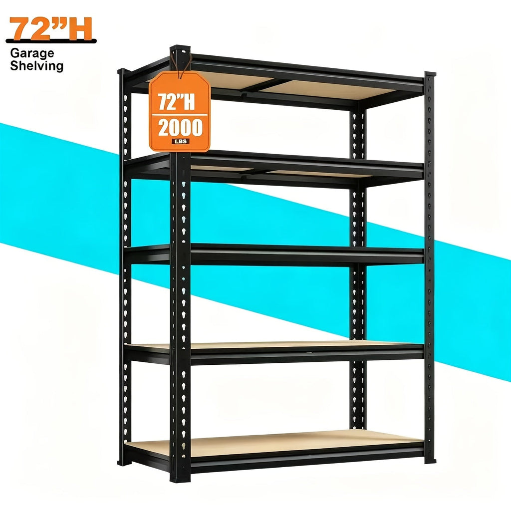 Heavy Duty 5-Tier Metal Shelving Unit 2000LBS Garage Storage Rack | 72"H & 60"H Adjustable Steel Shelf for Garage, Basement, Pantry, Closet, Utility Room – Black