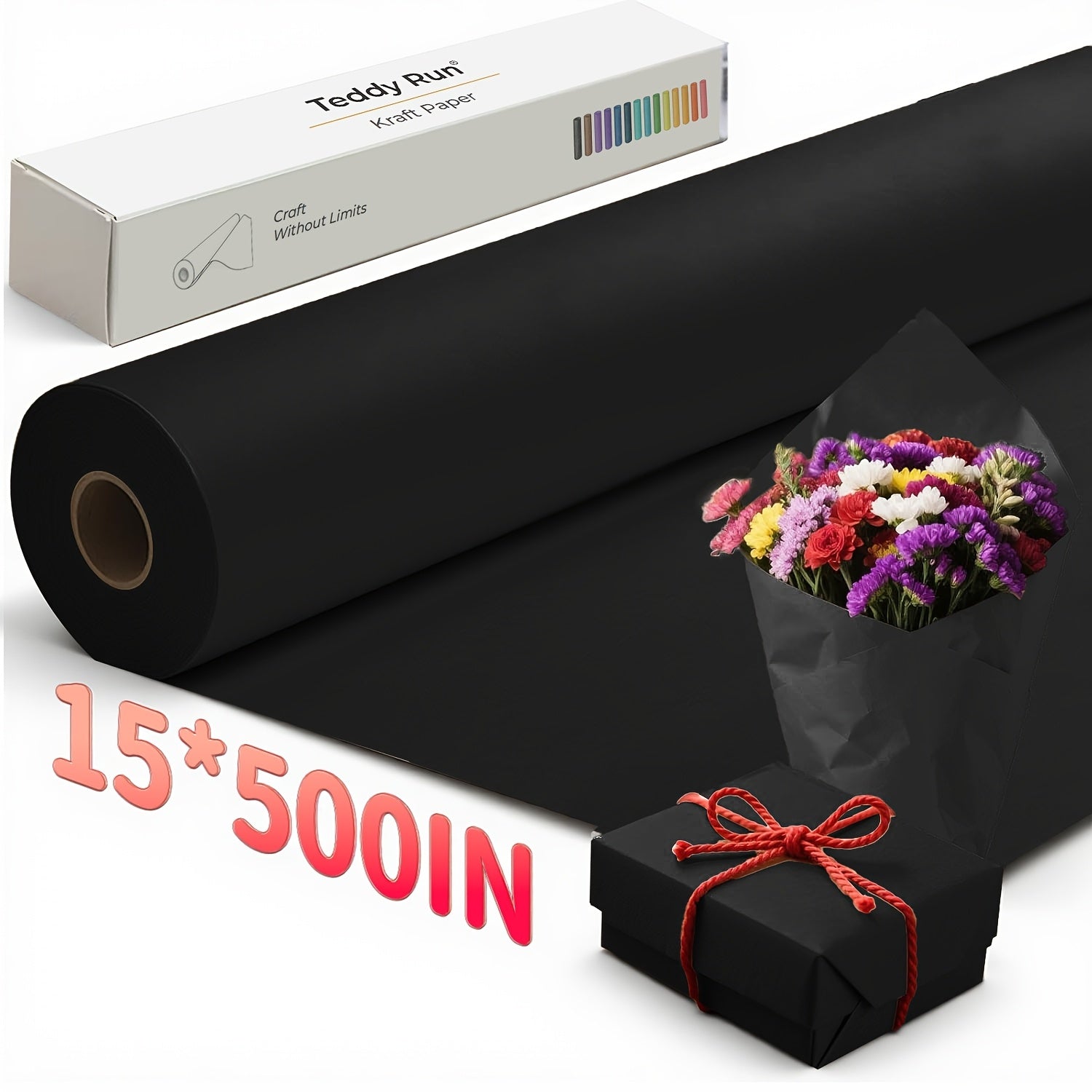 Kraft Paper Roll 80GSM Multi-Size – Heavy Duty Wrapping Paper for Gift Wrap Bouquet Flower Packing Bulletin Board Craft Art Moving and Shipping – Black Red Brown White Wrapping Paper Roll