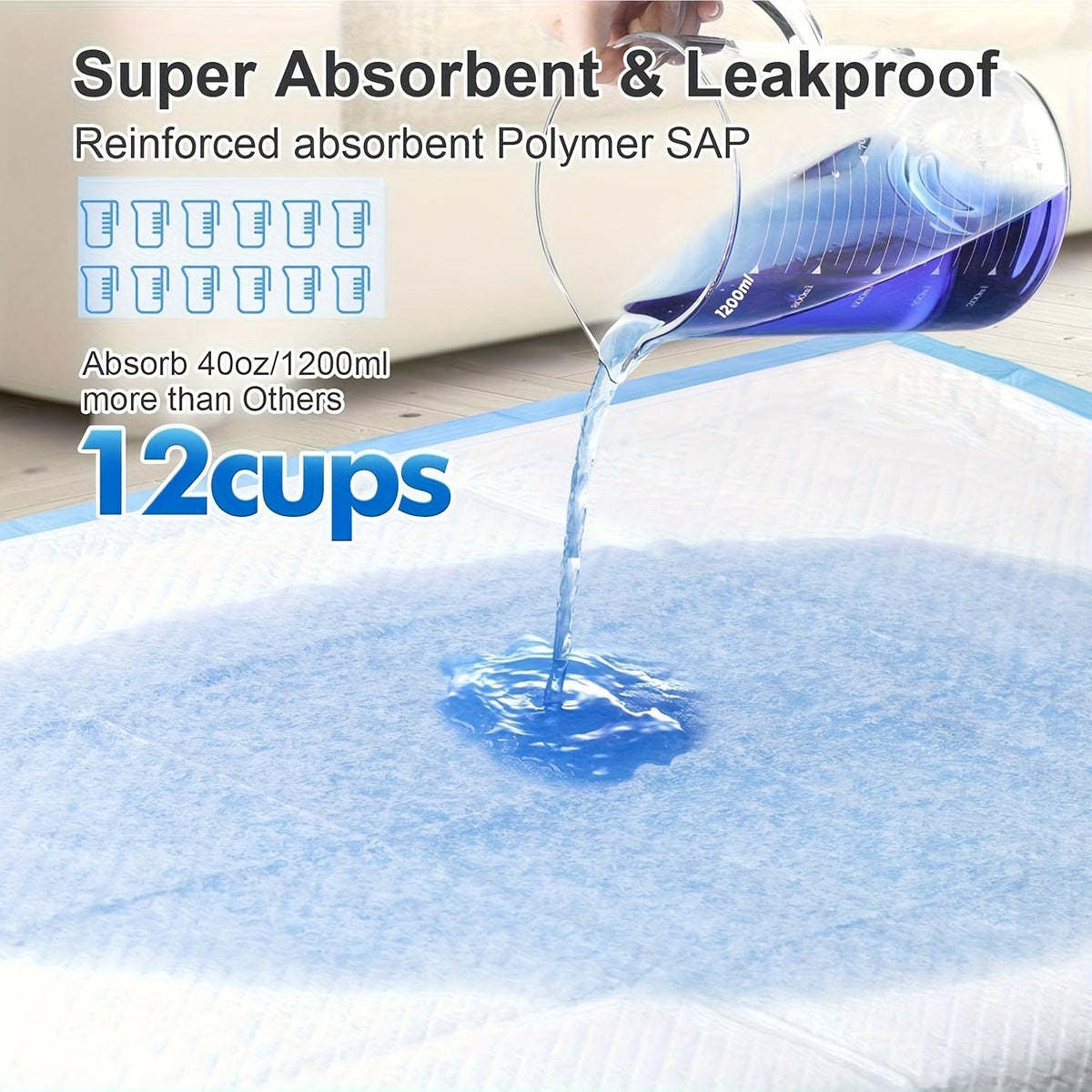XXXL Dog Pee Pads Extra Large 8-Layer Super Absorbent Leak-Proof – Disposable Puppy Potty Pads for Cars Cages Sofas, Multiple Sizes 31x47 32x36 57x31 Inches