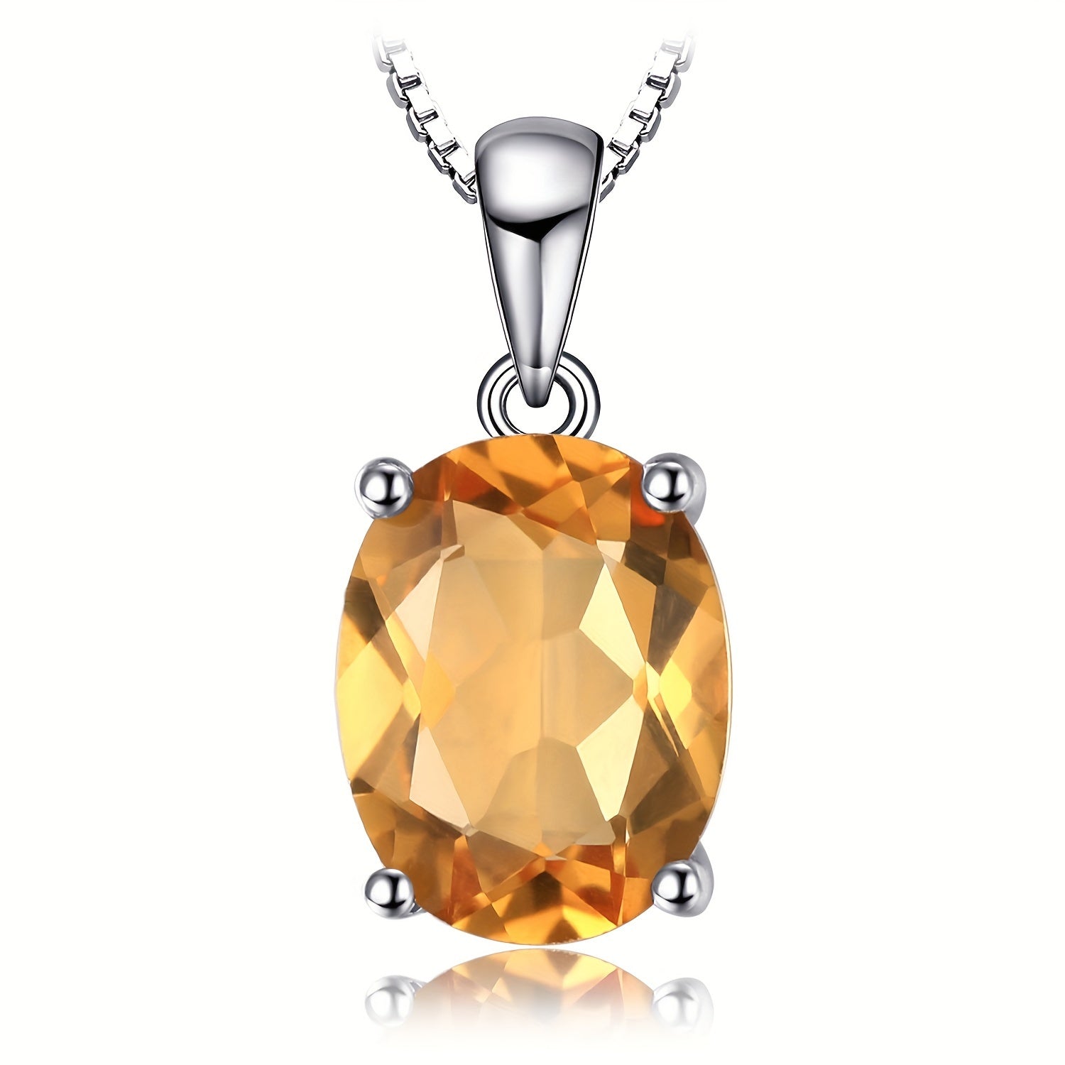 925 Sterling Silver Natural Gemstone Oval Cut Pendant Necklace for Women – Amethyst Citrine Garnet Peridot Topaz Multi-Faceted Fine Jewelry, Elegant Dating Daily Gift for Girls