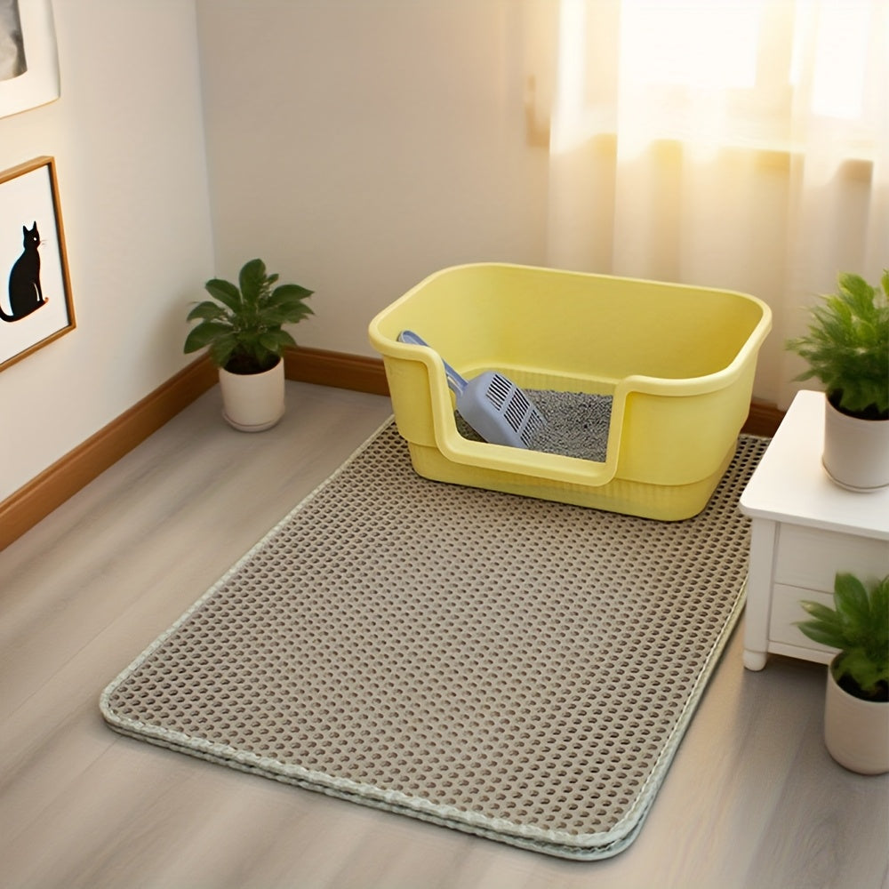 Cat Litter Mat Extra Large 27.6x47.2 Inch Honeycomb Double Layer Anti-Tracking EVA Non-Slip Waterproof Litter Trapper for Multi-Cat Households Easy to Clean Fits Large Litter Boxes Gray Khaki