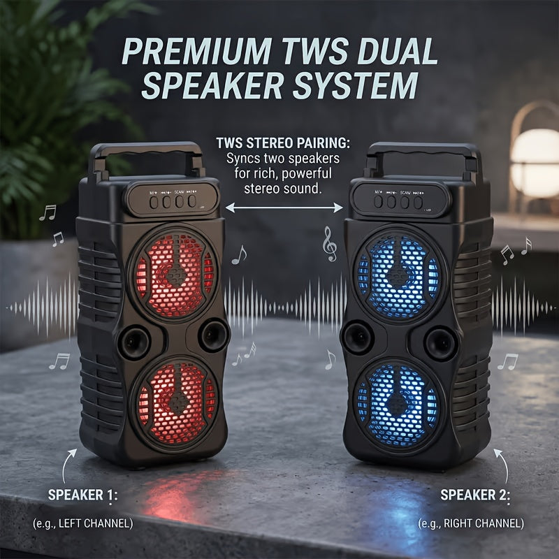Portable PA Bluetooth Party Speaker with RGB Lighting, Subwoofer & FM Radio – Supports BT, TWS, USB, TF & Mic Input for House Parties, Holiday Gatherings & Indoor Dancing, Standard & Upgraded Versions