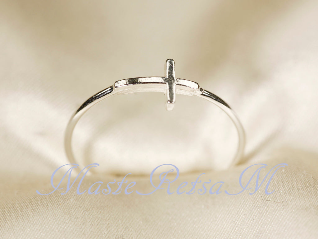 Handmade 925 Sterling Silver Cross Ring Christian Faith Jewelry US Standard Sizes Artisan Crafted Thin Band Daily Wear Religious Gift
